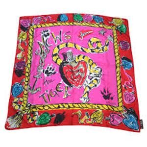 Vtg ESCADA News from the Tiger Printed Silk Scarf Large PINK Colorful MOB WIFE